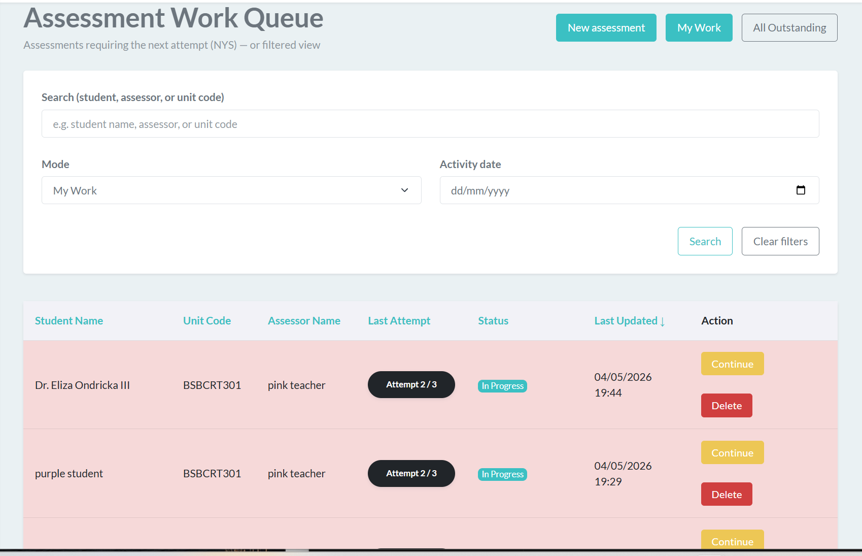 OARS assessment reporting dashboard