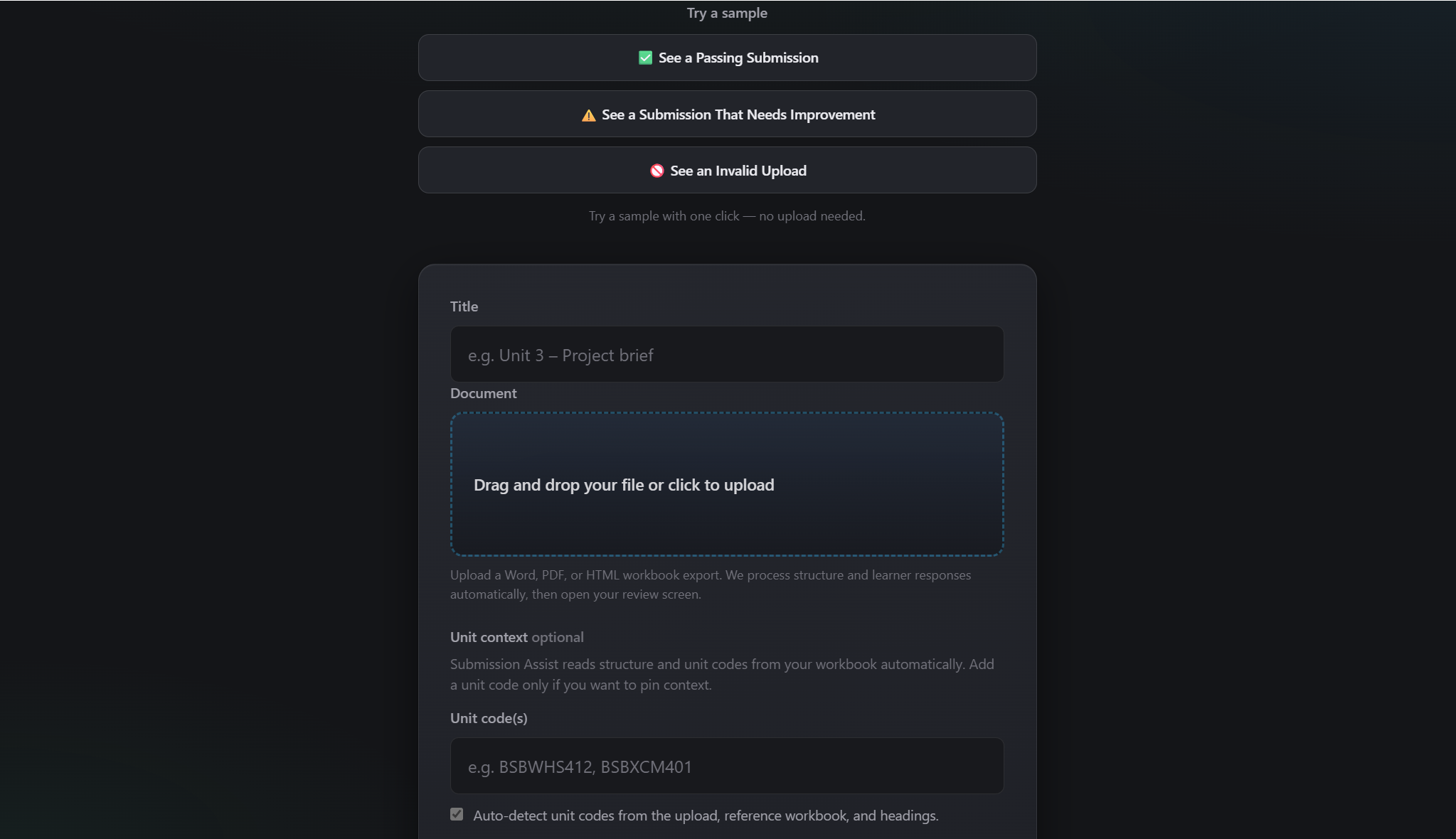 Submission Assist workflow dashboard